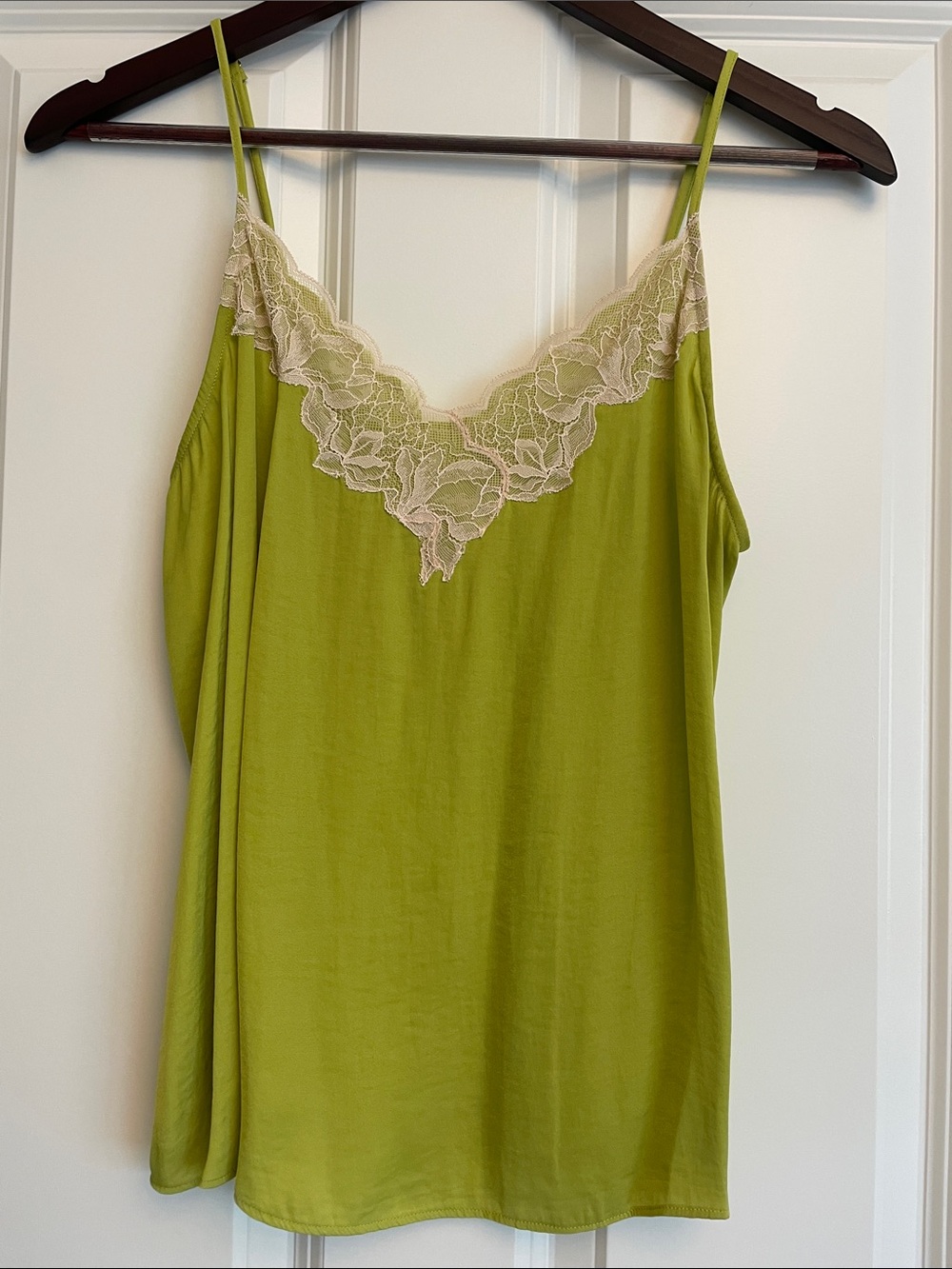 Soma Lace Trim Satin Cami Tank Top - Lime Green